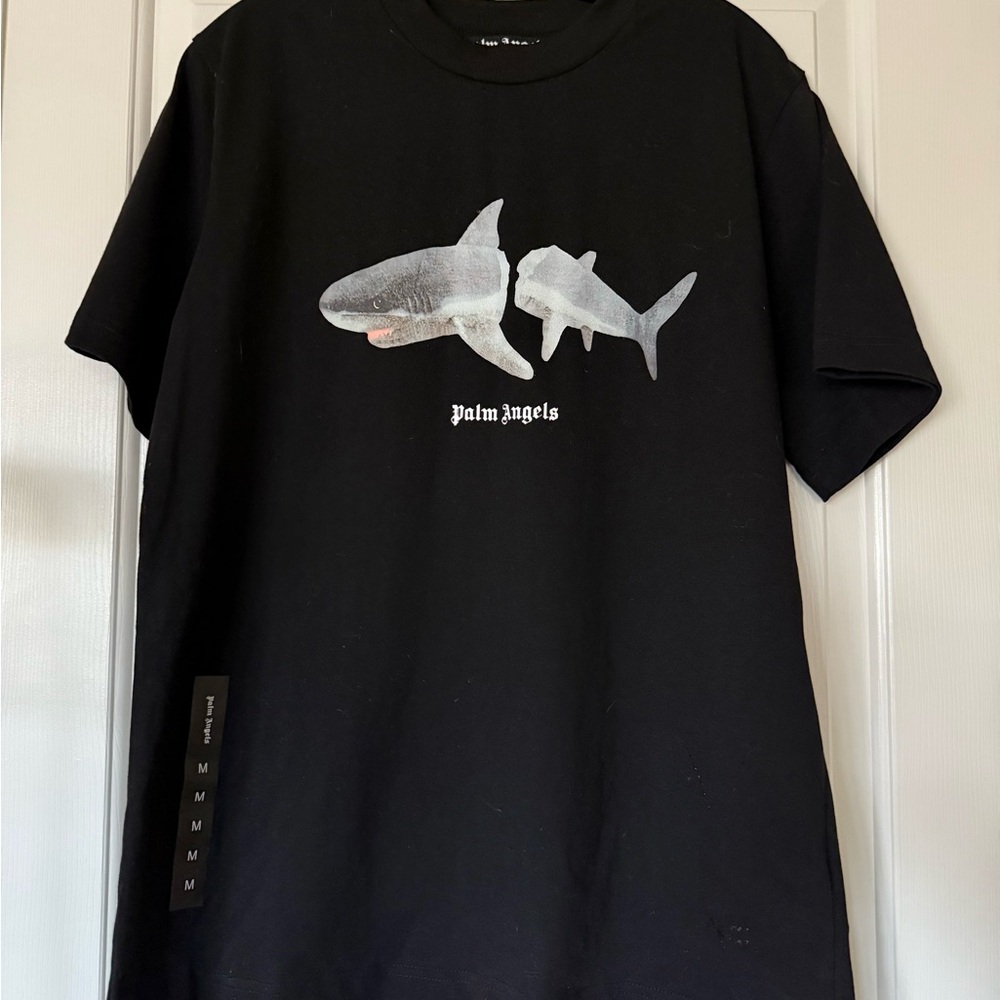 Palm Angels Black Tee with Shark Design
